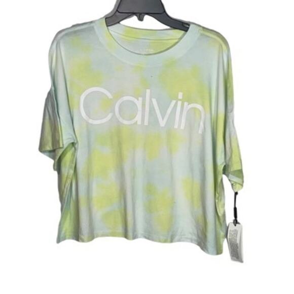 Calvin Klein Performance Cropped Tie-Dyed T-Shirt blue, green, XL - Picture 2 of 7